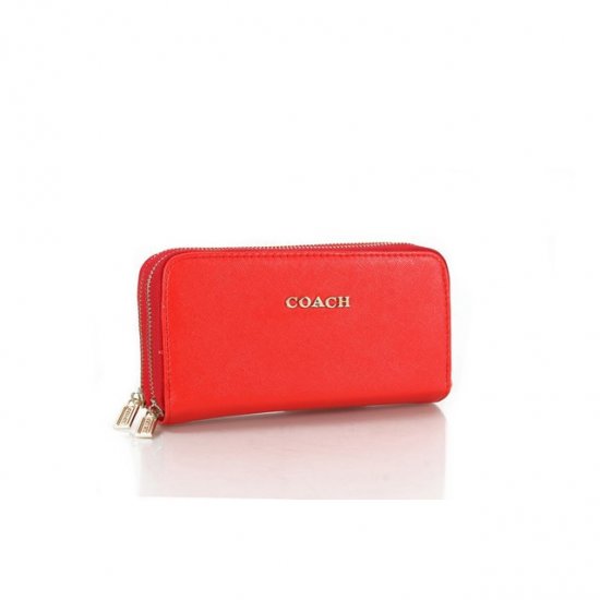 Coach Double Zip In Saffiano Small Red Wallets FFP - Click Image to Close